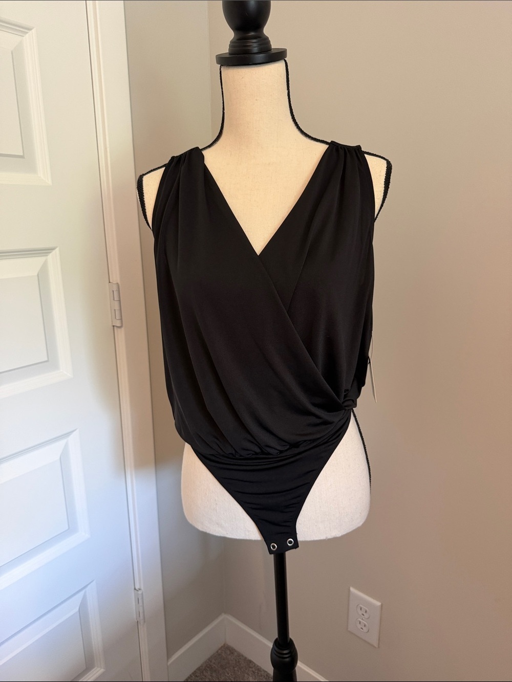 Express Black Surplice Sleeveless Bodysuit